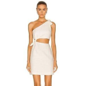 SIR. The Label Cinta One Shoulder Cut Out Linen Mini Dress in White Size 6
